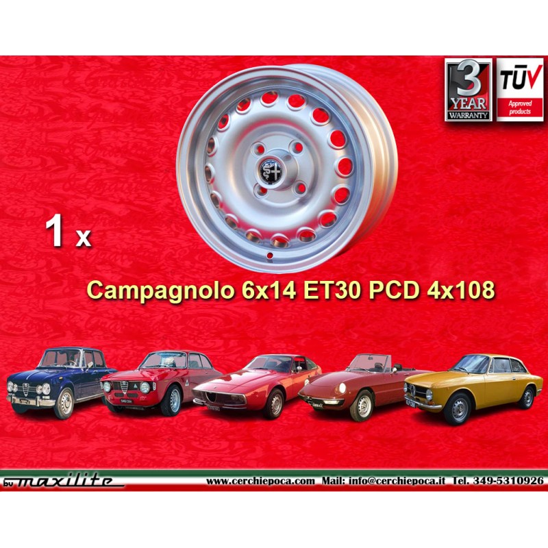 1 wheel Campagnolo 6x14 4x108 Alfa Romeo Giulia 105 Berlina Coupe Spider GT GTA GTC silver