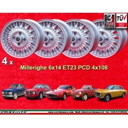 4 cerchi Millerighe 6x14 4x108 Alfa Romeo Giulia 105 Berlina Coupe Spider GT GTA GTC silver