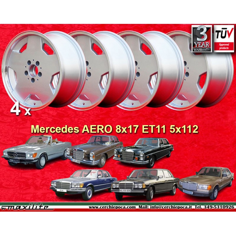 4 cerchi Aero 8x17 5x112 Mercedes w107 w108 w109 w116 w123 w126 w129 silver/diamond cut