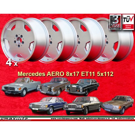 4 Felgen Aero 8x17 5x112 Mercedes w107 w108 w109 w116 w123 w126 w129 silver/diamond cut