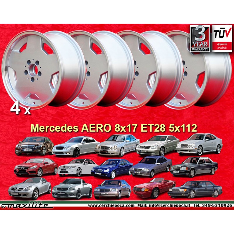 4 Felgen Aero 8x17 5x112 Mercedes w107 w108 w109 w116 w123 w126 w129 silver/diamond cut