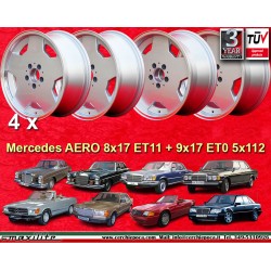 4 jantes Aero 8x17 + 9x17 5x112 Mercedes w107 w108 w109 w116 w123 w126 w129