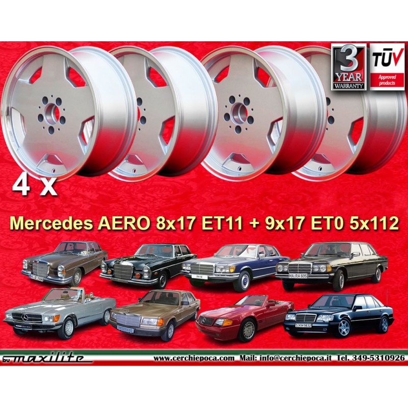 4 jantes Aero 8x17 + 9x17 5x112 Mercedes w107 w108 w109 w116 w123 w126 w129