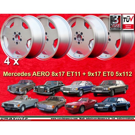 4 cerchi Aero 8x17 + 9x17 5x112 Mercedes w107 w108 w109 w116 w123 w126 w129