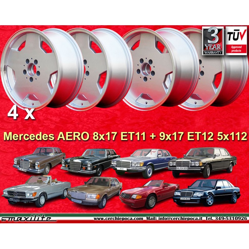 4 jantes Aero 8x17 + 9x17 5x112 Mercedes 107 108 109 116 123 126 129 