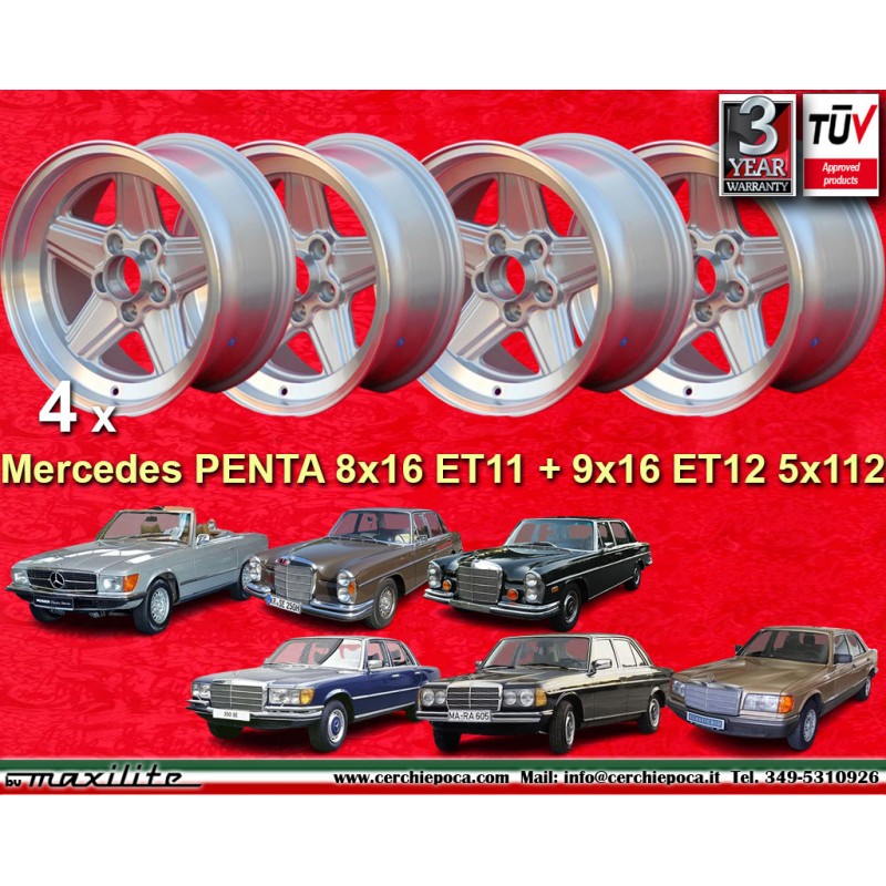 4 jantes Penta 8x16 + 9x16 5x112 Mercedes w107 w108 w109 w116 w123 w126