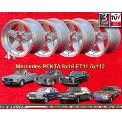 4 Felgen Penta 8x16 5x112 Mercedes w107 w108 w109 w116 w123 w126 silver/diamond cut