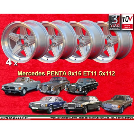 4 cerchi Penta 8x16 5x112 Mercedes w107 w108 w109 w116 w123 w126 silver/diamond cut