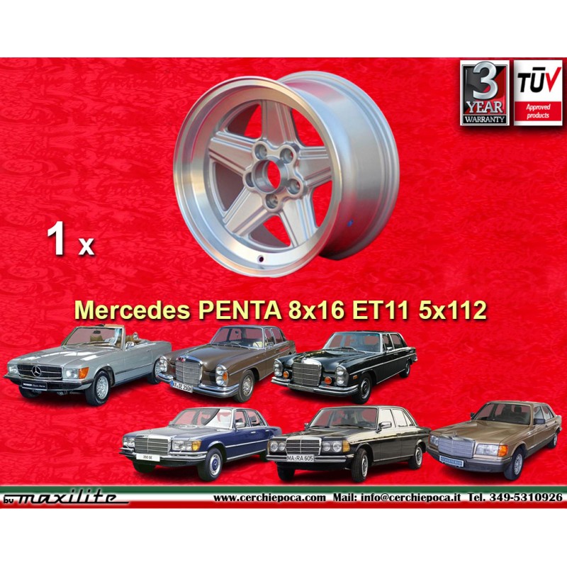 1 jante Penta 8x16 5x112 Mercedes w107 w108 w109 w116 w123 w126 silver/diamond cut