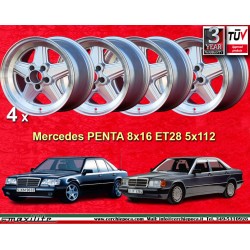 4 cerchi Penta 8x16 5x112 Mercedes 1986- w107 W124 W201  silver/diamond cut