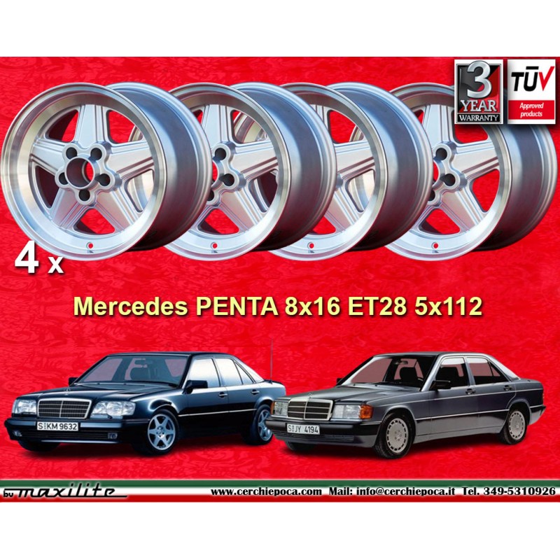 4 cerchi Penta 8x16 5x112 Mercedes 1986- w107 W124 W201  silver/diamond cut