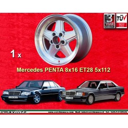 1 jante Penta 8x16 5x112 Mercedes 1986- w107 W124 W201  silver/diamond cut