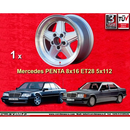 1 jante Penta 8x16 5x112 Mercedes 1986- w107 W124 W201  silver/diamond cut