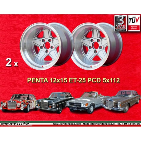 2 cerchi Penta 12x15 5x112 Mercedes w107 w108 w109 Red Pig 300 SEL silver/diamond cut