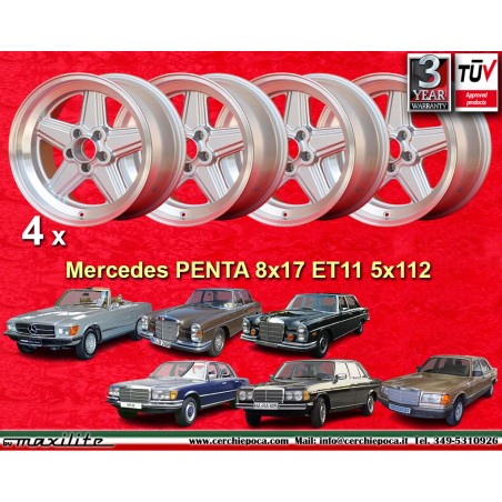 4 Felgen Penta 8x17 5x112 Mercedes w107 w108 w109 w116 w123 w126 silver/diamond cut