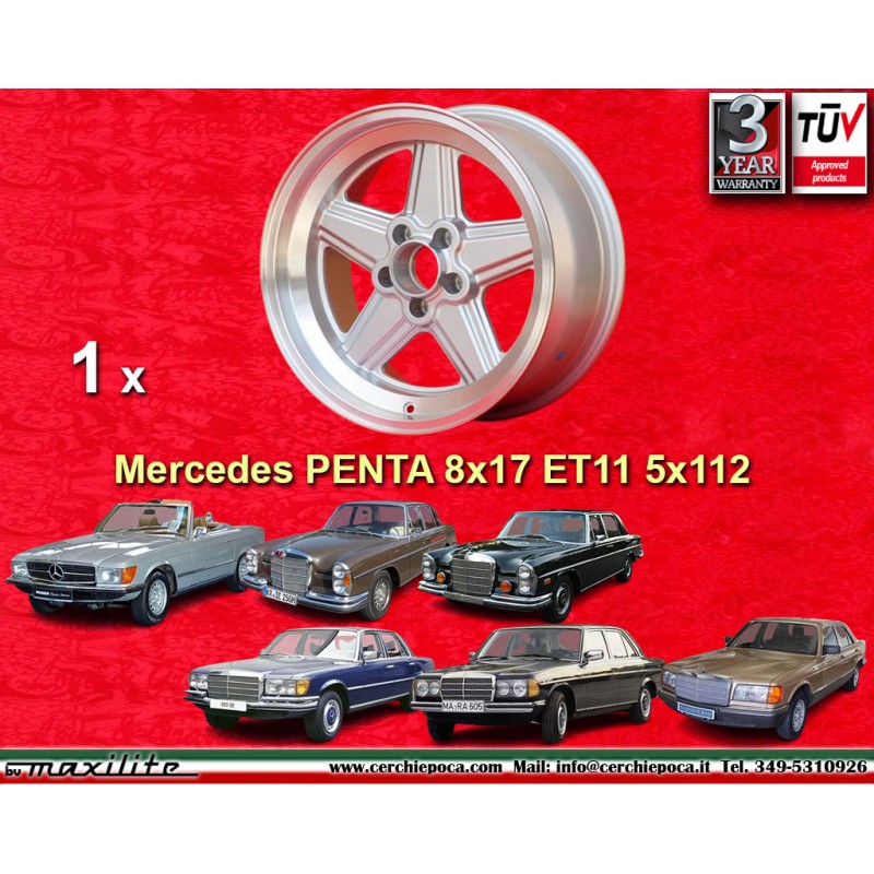 1 jante Penta 8x17 5x112 Mercedes w107 w108 w109 w116 w123 w126 silver/diamond cut