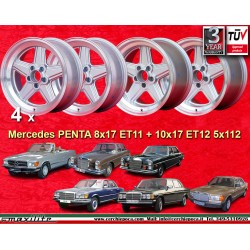 4 wheels Penta 8x17 + 10x17 5x112 Mercedes w107 w108 w109 w116 w123 w126