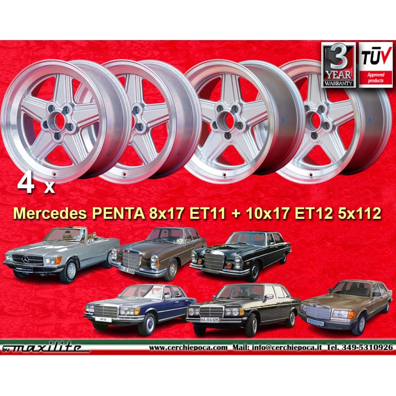 4 cerchi Penta 8x17 + 10x17 5x112 Mercedes w107 w108 w109 w116 w123 w126