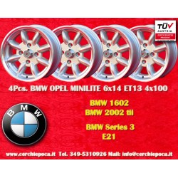 4 cerchi Minilite 6x14 4x100 BMW Opel 1502-2002 1500-2000tii 2000C CA CS 3 E21 E30   Opel Kadett B-C Manta Ascona A-B GT