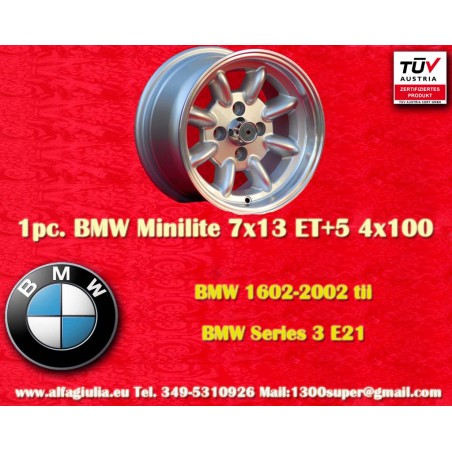 1 jante Minilite 7x13 4x100 BMW Opel Volkswagen  1502 1602 1802 2002 tii 3 E21 Kadett B-C Manta Ascona A-B GT Olympia A 