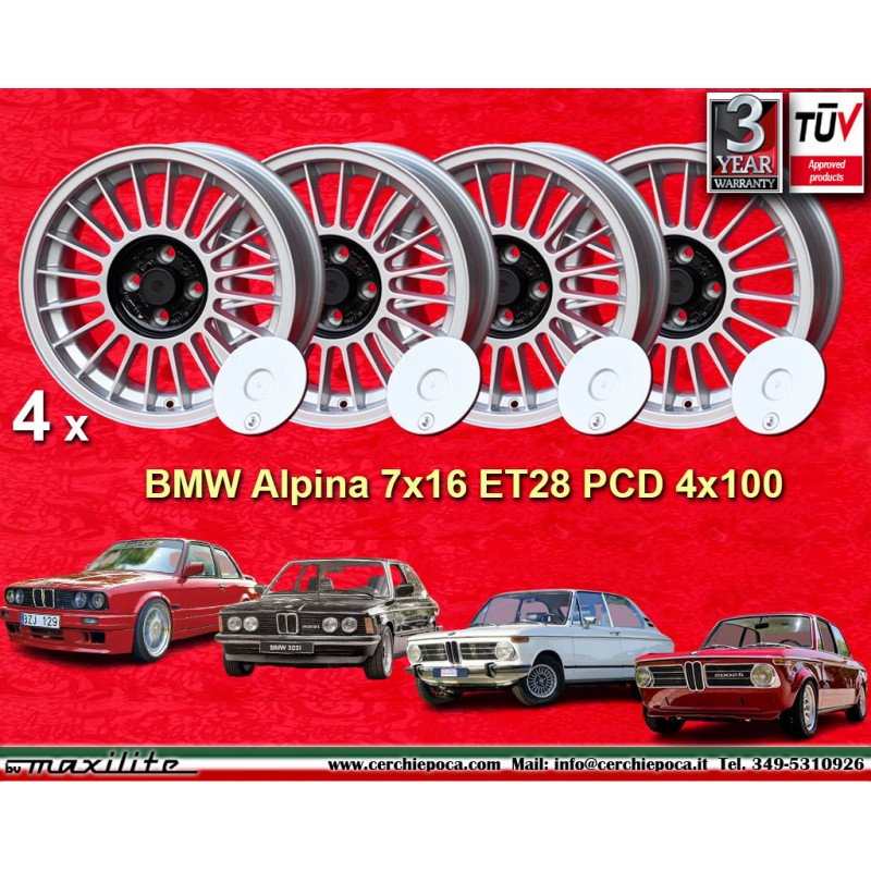 4 jantes Alpina 7x16 4x100 BMW Opel Volkswagen 3 serie E21 E30 Volkswagen Golf 1-3 Scirocco 1 2 Jetta 1 2 Vento Passat 3