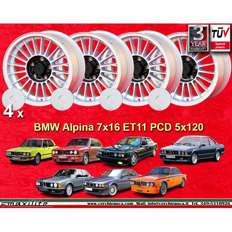 4 Felgen Alpina 7x16 5x120 BMW serie 5 E12 E28 E34 serie 6 E24 serie 7 E23 E32 E3 E9 silver/black