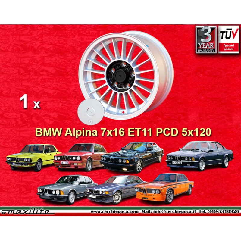 1 cerchio Alpina 7x16 5x120 BMW serie 5 E12 E28 E34 serie 6 E24 serie 7 E23 E32 E3 E9 silver/black