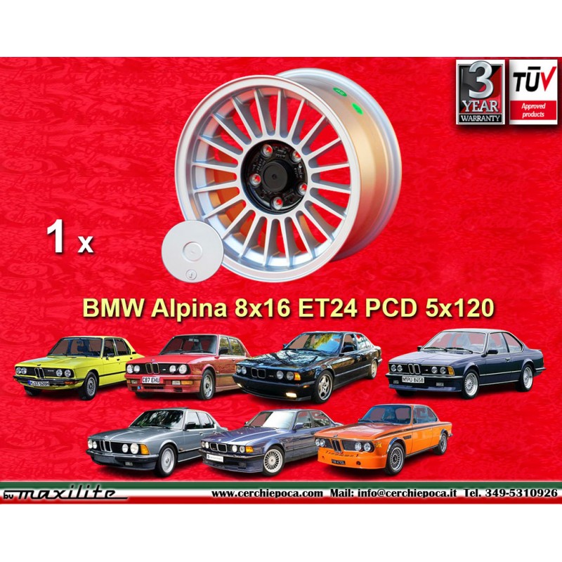 1 Felge Alpina 8x16 5x120 BMW serie 5 E12 E28 E34 serie 6 E24 serie 7 E23 E32 E3 E9 silver/black