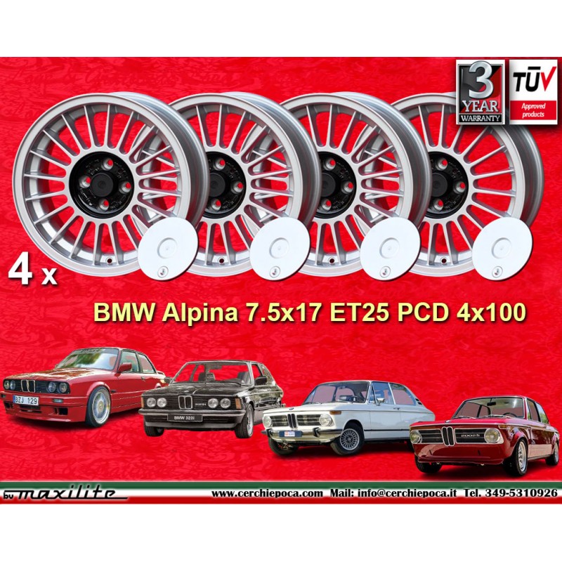 4 Felgen Alpina 7.5x17 4x100 BMW Serie 3 E30 E21 silver