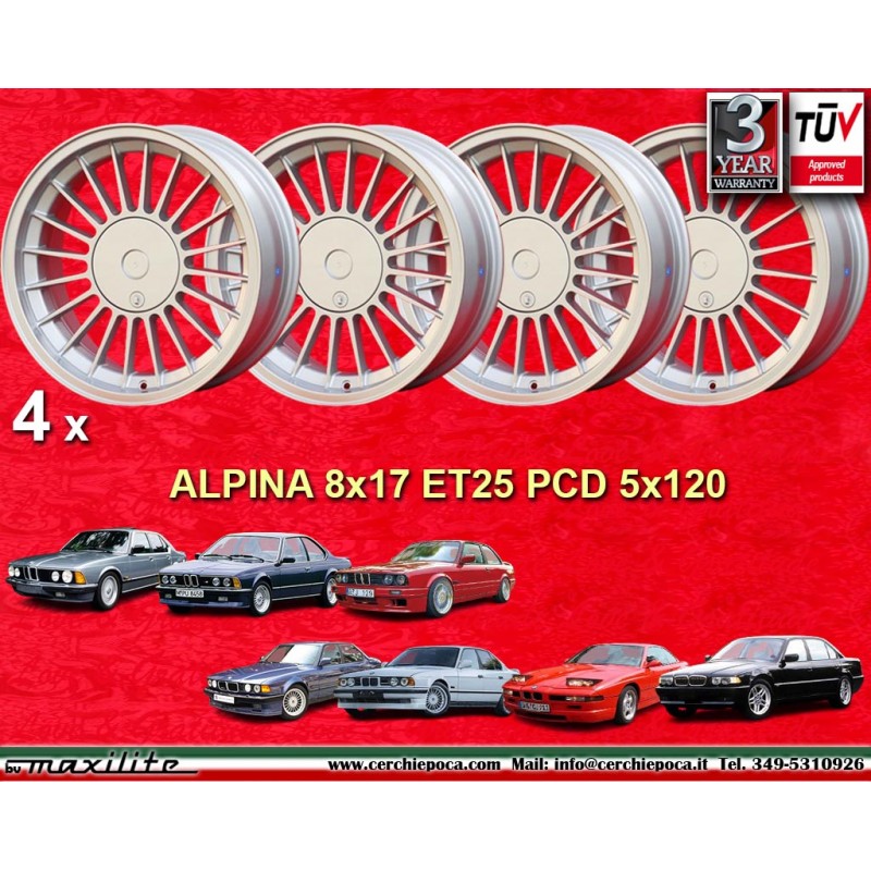 4 cerchi Alpina 8x17 5x120 BMW serie 5 E12 E28 E34 serie 6 E24 serie 7 E23 E32  silver/black 