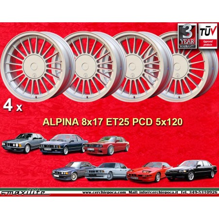 4 Felgen Alpina 8x17 5x120 BMW serie 5 E12 E28 E34 serie 6 E24 serie 7 E23 E32  silver/black 