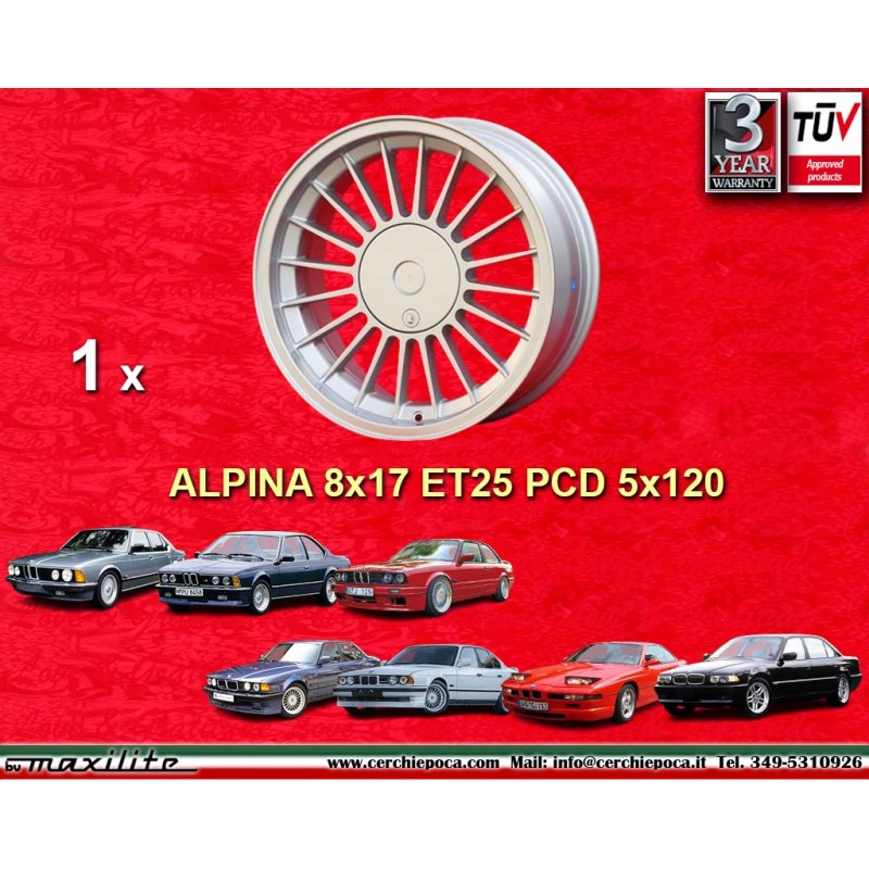 1 jante Alpina 8x17 5x120 BMW serie 5 E12 E28 E34 serie 6 E24 serie 7 E23 E32  silver/black 