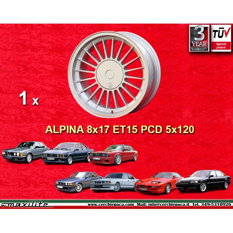 1 cerchio Alpina 8x17 5x120 BMW M3 E30 serie 5 E12 E28 E34 serie 6 E24 serie 7 E23 E32 silver/black