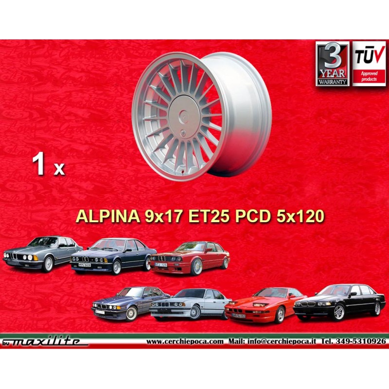 1 Felge Alpina 9x17 5x120 BMW M3 E12 E28 E34 E24 E23 E32 E3 E9 silver/black