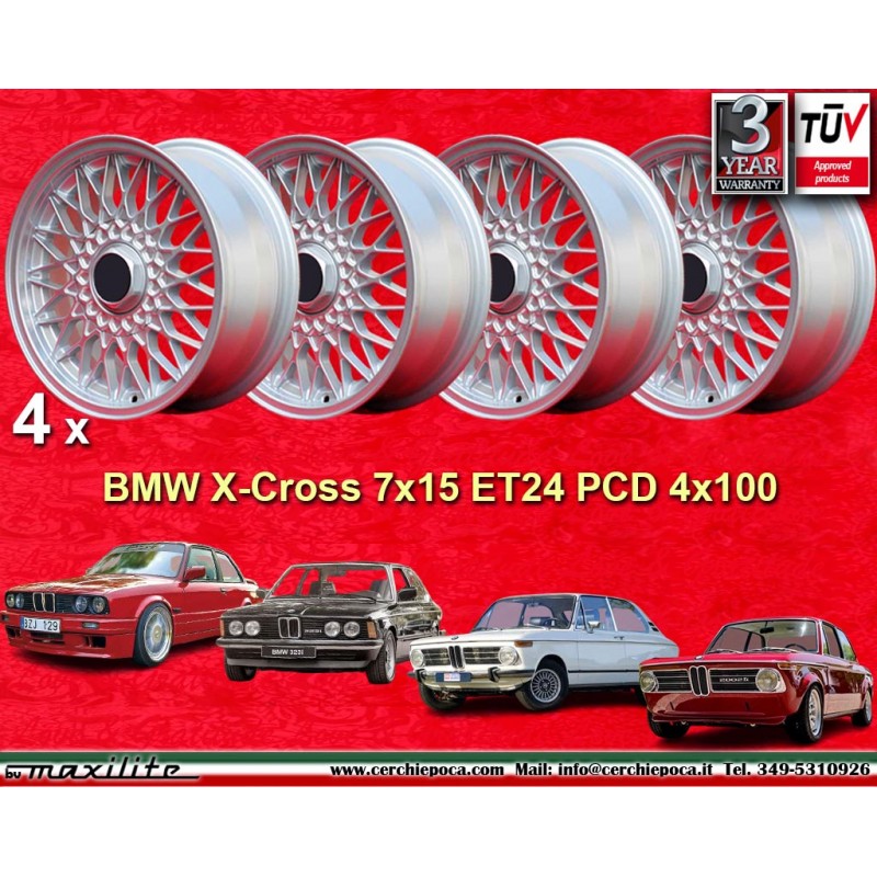 4 cerchi BBS 7x15 4x100 BMW Volkswagen Opel Mazda Audi serie 3 E21 E30 Kadett Manta Ascona MX-5 MX5 Golf Passat silver