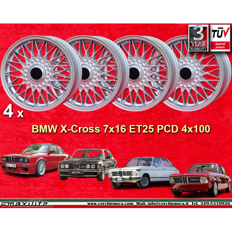 4 cerchi BBS 7x16 4x100 BMW Volkswagen Opel Mazda Audi serie 3 E21 E30 Kadett Manta Ascona MX-5 MX5 Golf Passat silver