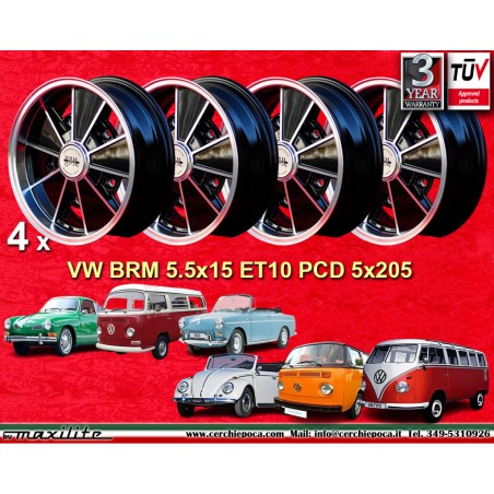 4 cerchi BRM 5.5x15 5x205 Volkswagen Beetle Kafer Maggiolino T1 T2a Typ3 Karmann Ghia black/diamond cut