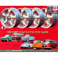 4 Felgen EMPI 5.5x15 5x205 Volkswagen Beetle Kafer Maggiolino T1 T2a Typ3 Karmann Ghia silver/diamond cut