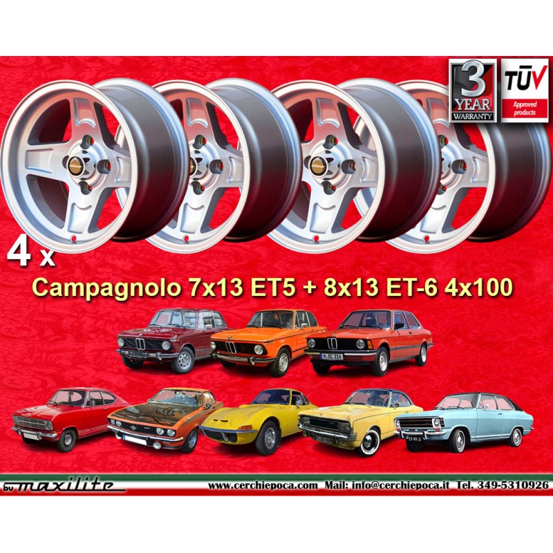 4 jantes Campagnolo 7x13 + 8x13 4x100 BMW Opel Volkswagen  1502 1602 1802 2002 tii 3 E21 Kadett B-C Manta Ascona A-B GT 