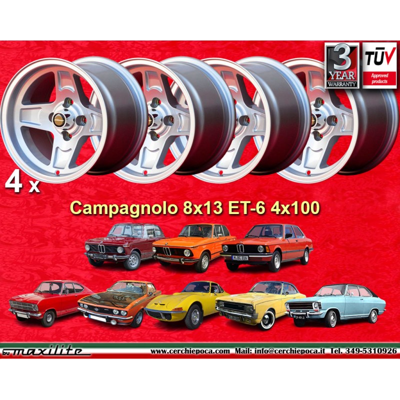 4 Felgen Campagnolo 8x13 4x100 BMW Opel BMW 1502-2002 tii  E21 Opel Kadett B C Manta Ascona A B GT Rekord C silver