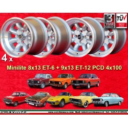 4 cerchi Minilite 8x13 + 9x13 4x100 BMW Opel Volkswagen  1502 1602 1802 2002 tii 3 E21 Kadett B-C Manta Ascona A-B GT Ol