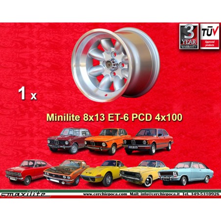 1 jante Minilite 8x13 4x100 BMW Opel Volkswagen  1502 1602 1802 2002 tii 3 E21 Kadett B-C Manta Ascona A-B GT Olympia A 