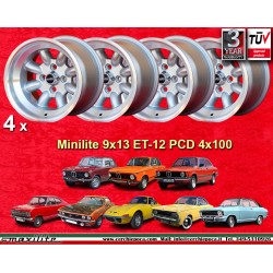 4 cerchi Minilite 9x13 4x100 BMW Opel Volkswagen  1502 1602 1802 2002 tii 3 E21 Kadett B-C Manta Ascona A-B GT Olympia A