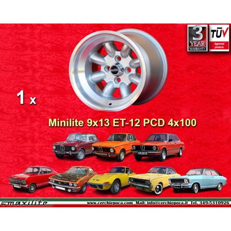 1 cerchio Minilite 9x13 4x100 BMW Opel Volkswagen  1502 1602 1802 2002 tii 3 E21 Kadett B-C Manta Ascona A-B GT Olympia 