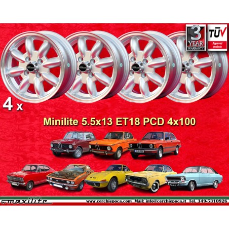 4 jantes Minilite 5.5x13 4x100 BMW Opel Volkswagen  1502 1602 1802 2002 tii 3 E21 Kadett B-C Manta Ascona A-B GT Olympia