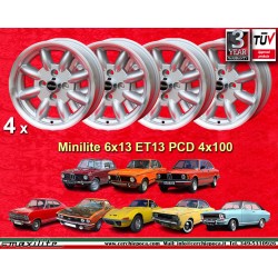 4 cerchi Minilite 6x13 4x100 BMW Opel Volkswagen  1502 1602 1802 2002 tii 3 E21 Kadett B-C Manta Ascona A-B GT Olympia A