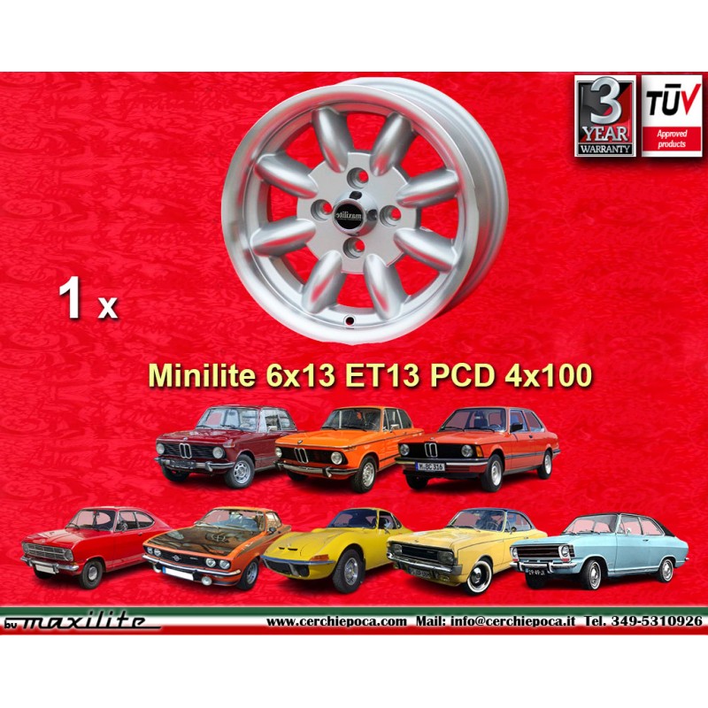 1 wheel Minilite 6x13 4x100 BMW Opel Volkswagen  1502 1602 1802 2002 tii 3 E21 Kadett B-C Manta Ascona A-B GT Olympia A 