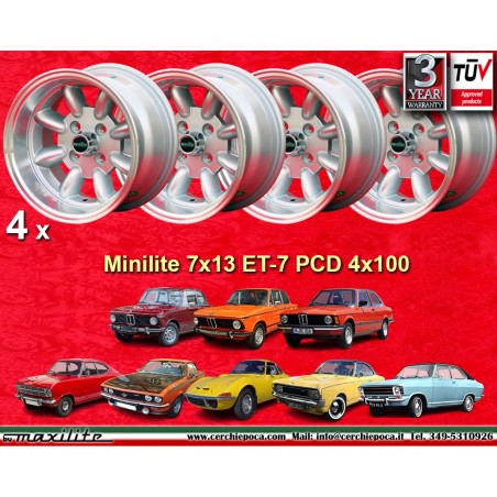 4 Felgen Minilite 7x13 4x100 BMW Opel Volkswagen  1502 1602 1802 2002 tii 3 E21 Kadett B-C Manta Ascona A-B GT Olympia A