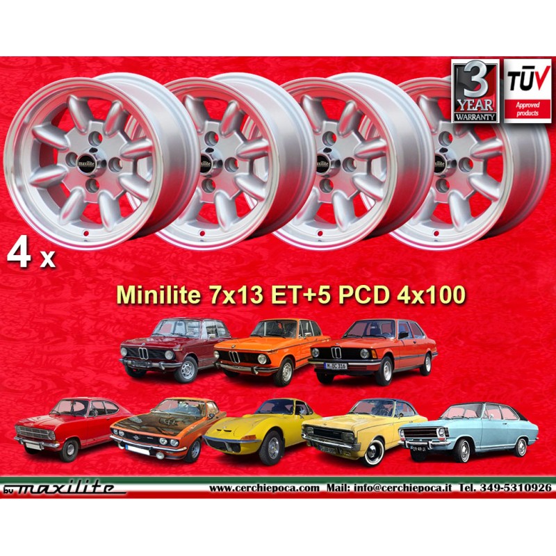 4 wheels Minilite 7x13 4x100 BMW Opel Volkswagen  1502 1602 1802 2002 tii 3 E21 Kadett B-C Manta Ascona A-B GT Olympia A