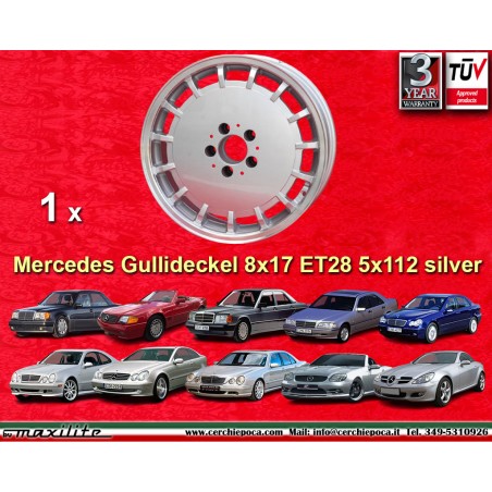 1 cerchio Gullideckel 8x17 5x112 Mercedes w107 w108 w109 w116 w123 w126 silver/diamond cut